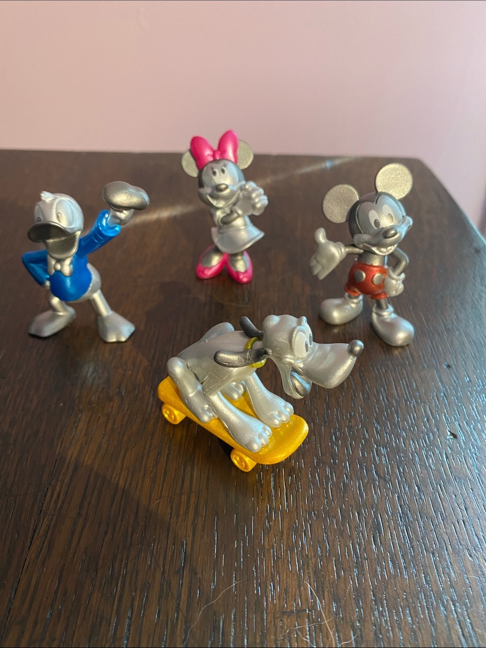 Disney Silver Metallic Character Figures with Pink, Blue, Red, Yellow Accents